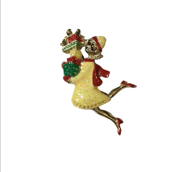 OTC Vintage Brooch pin Lady with packages & movable legs holding gifts - Picture 4 of 9